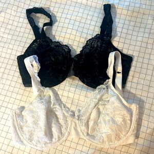Lot of 2 Bali Lace Desire Underwire Bras size 36DD, Style #6543, black & white